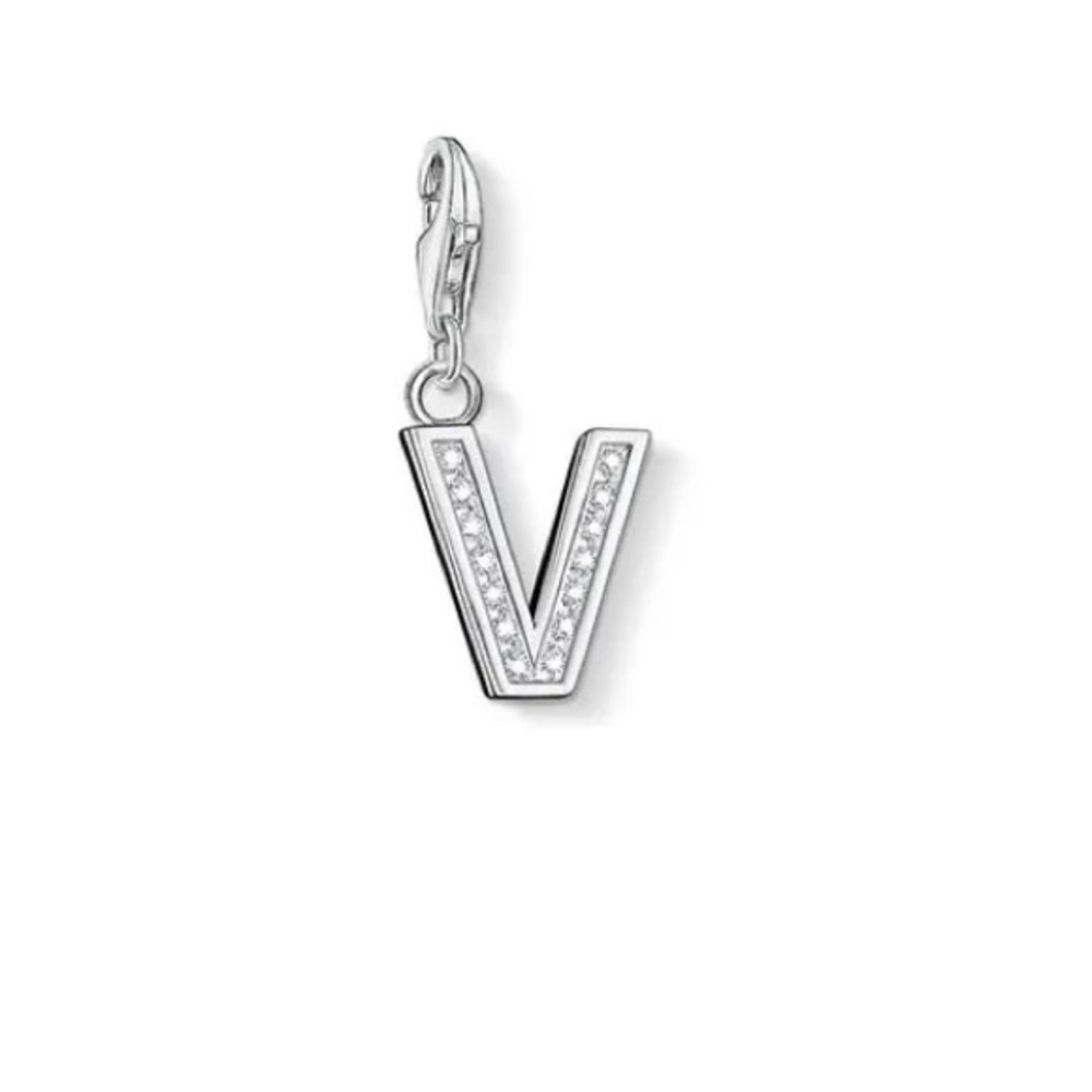 Thomas Sabo CZ Initial V Charm Sterling Silver White CZ Lobster Clasp